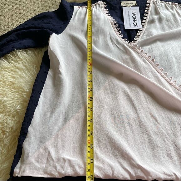 NWT L’AGENCE Perry Sheer Silk Two-Tone V-Neck Criss-Cross Blouse Size S - Picture 12 of 13